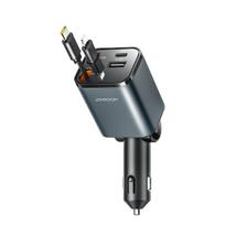 Joyroom automobilių įkroviklis JR-CCL05 30W 4-in-1 su 2 integruotais įtraukiamais laidais, tamsiai pilkas