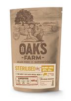 OAKS FARM suaugusių sterilizuotų kačių begrūdis sausas pašaras su lašiša ir kriliumi 400 g