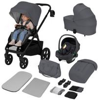Vežimėlis 3in1, GravelTech ratai, sulankstymas su sėdyne, amortizacija, komplektas – Lionelo Carmine Grey Stone