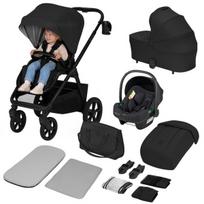 Vežimėlis 3in1, GravelTech ratai, sulankstymas su sėdyne, amortizacija, komplektas – Lionelo Carmine Black Onyx