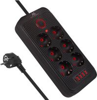 Maclean prailgintuvas su 6 lizdais ir 4 Usb, 3m, juodas