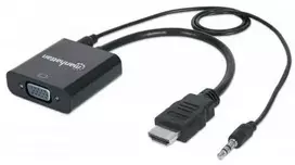 AV adapteris Manhattan HDMI - D-Sub (VGA) + Jack 3.5mm juoda (151559)