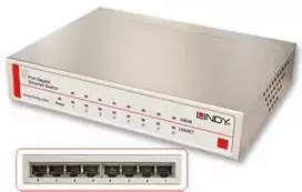 Šakotuvas Komutatorius - LINDY 8 prievadų Gigabit Ethernet darbalaukio jungiklis nevaldomas, 10/100/1000Mbps prievadai