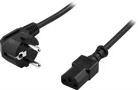 DELTACO įžemintas kabelis, kampinis CEE 7/7 į tiesus IEC 60320 C13, max 250V / 10A, 3m, juodas/ DEL-110