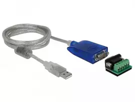 Delock Szeregowy Adapteris kablowy USB 2.0 Typ-A do RS-422/485 DB9 ESD ochrona 15 kV ochrona przed przepięciami 600 W rozszerzony zakres temperatur