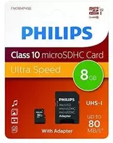 „Philips Micro SDHC“ kortelė 8GB, 10 klasės, UHS-I, U1, su adapteriu