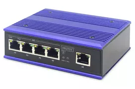 Šakotuvas Digitus INDUSTRIAL 4-PORT GIGABITPOESW - 1XUPLINK DIN RAIL EXT.TEMP RANGE