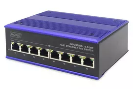 Šakotuvas Digitus INDUSTRIAL 8-PORT 10/100POE SW - DIN RAIL EXTENDED TEMP RANGE