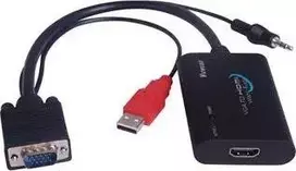 Adapteris AV PremiumCord D-Sub (VGA) - HDMI + USB-A + Jack 3.5mm juodas (khcon-04)