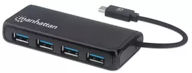 „Manhattan Manhatta“ 4 prievadų USB 3.2 Gen 1 šakotuvas, USB-C nuo 4 USB-A lizdų, 5Gbps perdavimo sparta, maitinamas autobusu, Juodas, 164924
