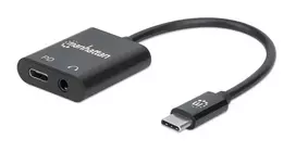 Intracom MANHATTAN USB-C prie ausinių lizdo adapteris USB-C kištukas iki 3,5 mm garso ir USB-C maitinimo tiekimo moterys Juodas