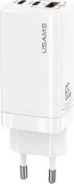 USAMS laidinis įkroviklis MT 2xUSB-C + USB GaN 65W T33 PD (tik antgalis) greito įkrovimo baltas CC110TC02 (US-CC)