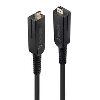 HDMI Laidas - LINDY Šviesolaidinis Hibridinis Micro-HDMI 4K60 Laidas, 18Gbps, Atsparus Micro-HDMI, HDMI, DVI, 50 m, Juodas