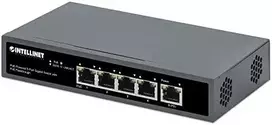 Šakotuvas Intracom INTELLINET PoE maitinamas 5 prievadų gigabitų jungiklis su PoE perėjimu Vienas PoE++/4PPoE PD PoE prievadas su 95 W Keturi PSE PoE jungtys iki 65 W