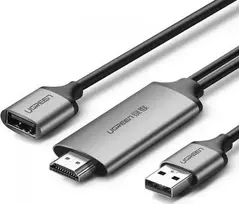 Ugreen CM151 50291 USB-A (moteris) – HDMI adapteris su USB-A maitinimo prievadu (vyriškas) 1,5 m – pilkas