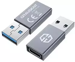 Adapteris USB Graugear USB-A - USB-C Sidabrinė (G-AD-CTA-10G)