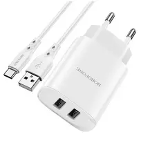 Įkroviklis Borofone BN2 2xUSB 2.1A + USB Type-C, baltas