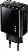 USAMS Tinklo įkroviklis 1xUSB-C+1xUSB T40 20W LED (only head) PD3.0 +QC3.0 Fast Charging juodos spalvos CC133TC01 (US-CC133)