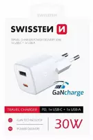 Įkroviklis Swissten Mini Gan Travel Charger 1x USB-C + 1xUSB 30W Power Delivery