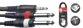 Kabelis 3.5mm minijack stereo - 2x6.3 Jack 1m Stagg