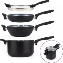 Puodo ir keptuvių rinkinys su nepridegančia marmuro efekto danga Russell Hobbs RH01840EU7, 24 cm, 4 vnt., juodas