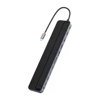 Hub 12w1 Baseus EliteJoy Gen2 serijos USB-C do 2xHDMI+ 3xUSB 3.0+ PD+ DP+ SD/TF+ RJ45+Type-C+ 3.5 mm (tamsiai pilka)