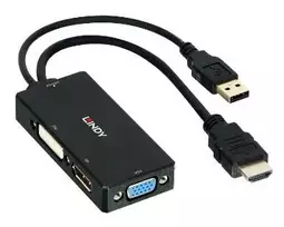 Adapteris - LINDY HDMI į DisplayPort, DVI ir VGA Konverteris, 4K@30Hz, 1920x1200@60Hz, Juodas