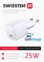 Įkroviklis Swissten Gan mini kelioninis įkroviklis USB-C 25W Power Delivery