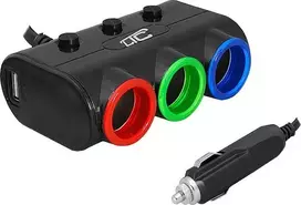LTC LTC Adapteris CAR FIRE LED + kabelis 3 gniazda + 2xUSB, 1,2A, 12/24V, juoda.