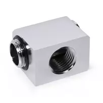 „Alphacool“ žemo profilio adapteris, 90 laipsnių, G1/4 colio kištukas iš kištuko į G1/4 colio kištuką, pasukamas, chromuotas