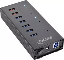 HUB USB InLine ® USB 3.2 Gen.1. 7 Port Hub Aliuminio dėklas su 2.5A maitinimo juoda