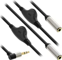 Kabelis InLine ® Slim Audio Y- Cable 3.5mm M iki 2x F, su tūrio kontrolės 0.25m