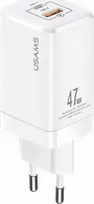 USAMS Tinklo įkroviklis T41 USB-C+USB GaN 47W PD+QC (only head) Fast Charging baltos spalvos CC137TC02 (US-CC137)