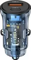 Automobilinis įkroviklis 30W USB + USB-C Fast Charge Usams C32 CC164CC02 (US-CC164) mėlynos spalvos
