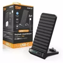 Aligatoriaus stovas su belaidžiu 15W įkrovimu ir USB-C jungtimi juodos spalvos