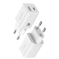 Laidinis įkroviklis Dux Ducis C80 Super Si – USB + Type C – PD 30W QC 3.0 18W 3A baltos spalvos