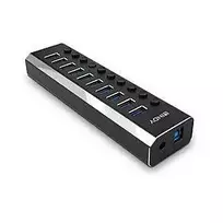 USB Hub - LINDY 10 Prievadų USB 3.0 Hub su Maitinimo Jungikliais, 5Gbps, Aliuminio Lydinys