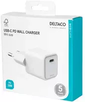 USB-C mini sieninis įkroviklis DELTACO 1x USB-C, PD 20 W, baltas / USBC-AC150