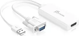 j5create JDA214 VGA į HDMI™ vaizdo ir garso adapteris, baltas, 0,176 m, VGA, USB A, HDMI, kištukas, lizdas, USB