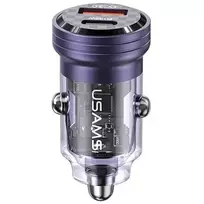 USAMS automobilinis įkroviklis C35 USB+USB-C 45W FAST CHARGE violetinės spalvos CC175CC02 (US-CC175)