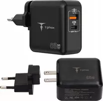 Tinklo įkroviklis T-PHOX MEGA T-PP09 GAN PD 65W USB/USB-C juodos spalvos