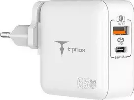 Tinklo įkroviklis T-PHOX MEGA T-PP09 GAN PD 65W USB/USB-C baltos spalvos