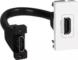 LEGRAND „Plug and play“ sprendimas. Tvirtinamas su 15 cm HDMI kabeliu su kištuku. Balta.