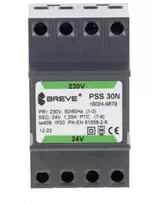 BREVE 1 fazis modulinis transformatorius PSS 30N 30VA 230/24V /montuojamas ant bėgio/ 16024-9879
