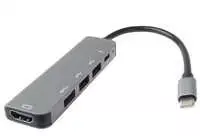 USB-C šakotuvas PremiumCord adapteris su USB-C ir HDMI jungtimis, USB 3.0 ir 2 USB 2.0 jungtimis bei maitinimo šaltiniu.