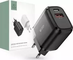 Įkroviklis 20W USB QC3.0 + USB-C PD Tech-Protect C20W juodos spalvos