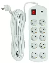 Šakotuvas EXD Buitinis ilgiklis 10m, 10 lizdų, 2x USB, su jungikliu