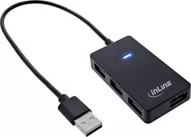 HUB USB InLine ® USB 2.0 4-Port Hub, Type-A vyras yra 4x Type -A moteris, juoda, 30cm