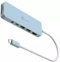 „J5create“ – ekologiškas USB-C kelių prievadų šakotuvas su maitinimo šaltiniu – žydras