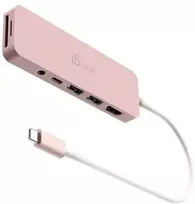 „J5create“ – ekologiškas USB-C kelių prievadų šakotuvas su maitinimo šaltiniu – rožinis